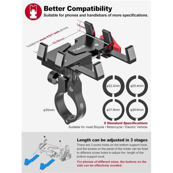 Bike Phone Mount Holder, Aluminum Motorcycle Phone Mount, Handlebar Mounted - Picture 5 of 7